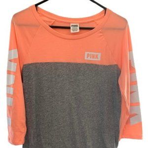 NWOT Victoria's Secret PINK Small 3/4 Sleeve Coral & Gray Women's Baseball Tee